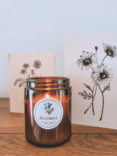 Load image into Gallery viewer, Bluebell candle lit with cards in background